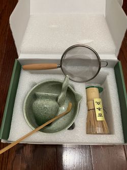 Doorsisun Matcha Whisk Set,Ceramic Matcha Kit Set Includes Matcha Bowl, Bamboo Whisk and Holder, Bamboo Scoop, Scoop Rest and Sifter - 6 Pcs for Tea C