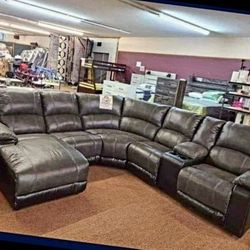 N1S06* _Zero Wall Reclining Couch With Chaise,Cup Holders and Storage Console* Brand New * P a y  E a s i l y
