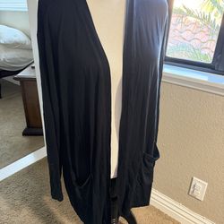 Women’s Open Front Cardigan Sweater 2 Front Pockets Size Large Black