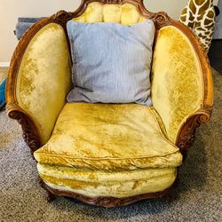 Carved Curved Wood Antique Armchair 