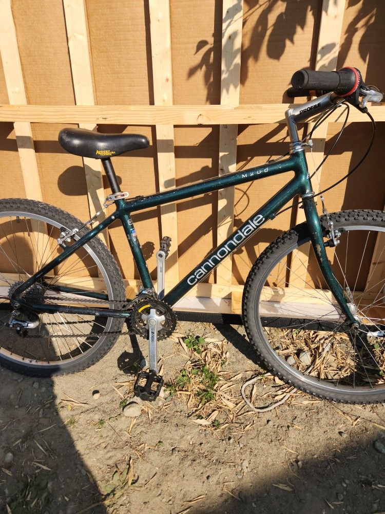 Vintage '90s Cannondale m200 Mountain Bike green good shape.

Good condition overall.