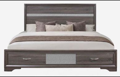 Bed frame with storage space , side table along Dresser