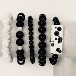 Stretch Bracelets/Bracelets/Beaded Stacked Bracelet/Women's Bohemian/Vintage/Faceted Bracelet/Black Bracelet Set/White Stone Bracelet