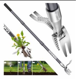 SOMOLUX 52'' Weed Puller Stand-up Weeder Weeding Tool for Gardening Heavy-duty Stainless Steel Claw with Long Metal Handle Weed Remove Tool for Lawn/Y