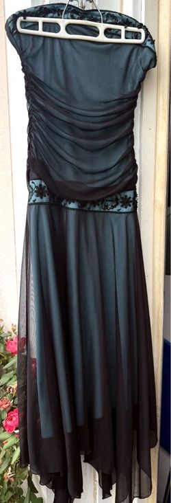 Elegant Formal Dress - Teal with Black Sheer Overlay