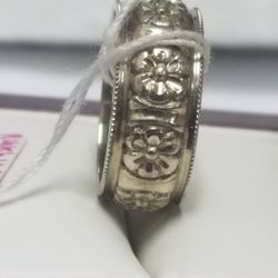 14k White Gold Floral Design Eternal Dome Band Ring 8mm Size7.5 