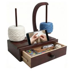 Wooden Yarn Holder Organizer with Storage Drawer