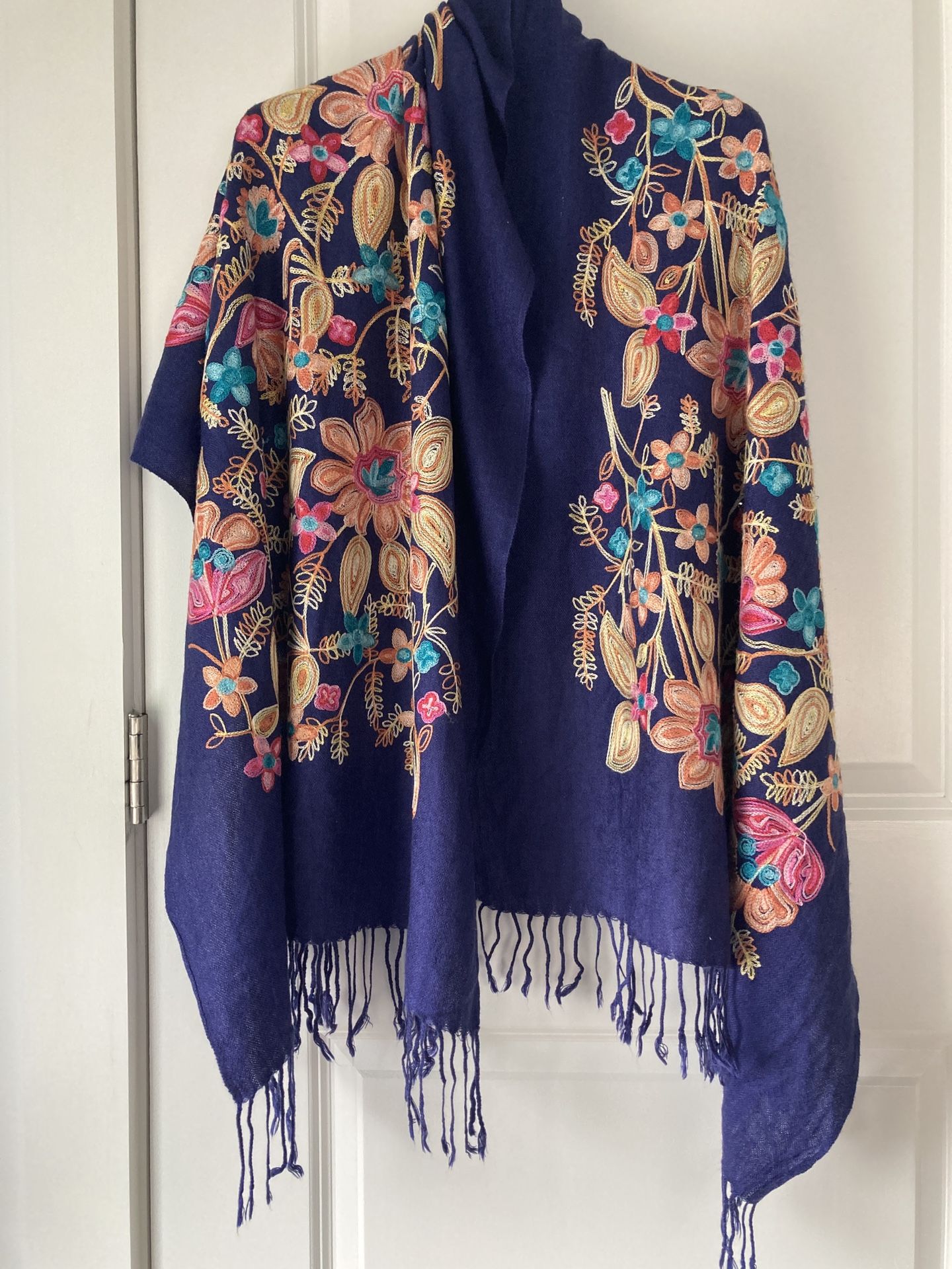 Multicolored Embroidered Floral Wrap/Shawl