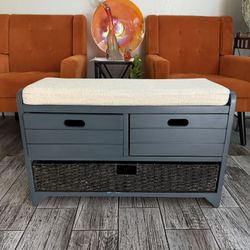 Storage Bench with Removable Basket and 2 Drawers, Fully Assembled