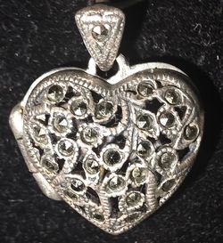 Sterling Silver Marcasite Heart Locket Charm 925 Pendant