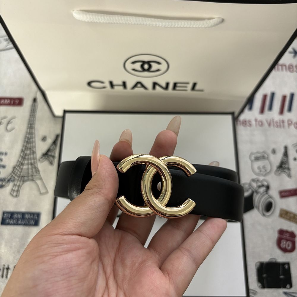 Calf Leather Logo Black Waist Belt