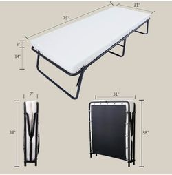 Folding Rollaway Guest Bed with Memory Foam Mattress