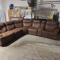 Couch - Brown Leather Power Reclining Sectional 