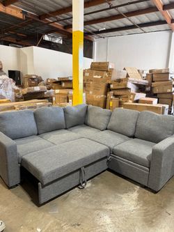 Sectional Sleeper Sofa with Pull Out Bed, L Shaped Couch with Storage Seat, Modular Sectional Couches for Living Room, Dark Grey