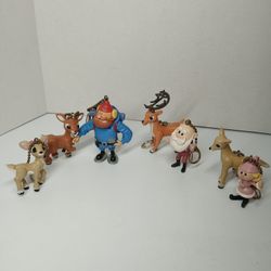 Vintage Rudolph The Red-Nosed Reindeer Ornament Figurine Set of 7 Christmas