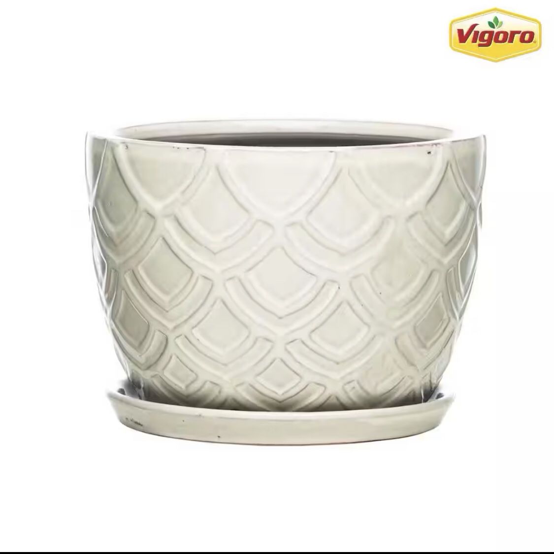 Vigoro 8.3 in. Cressida Medium White Ceramic Planter (8.3 in. D x 6 in. H) With Drainage Hole