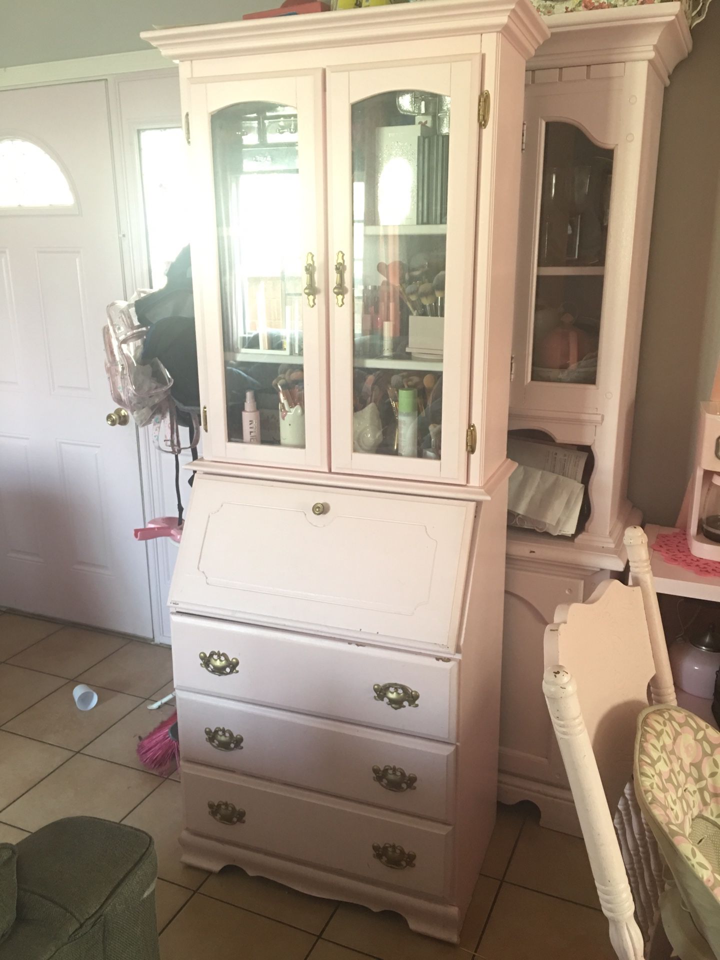 pink secretary desk with drawers