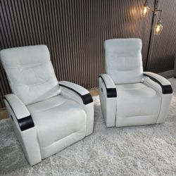 2 Cream Color Matching Canmore Leather Power Recliner with Power Headrest