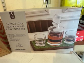 New Brookstone Luxury Golf Whiskey Decanter Set – 5 Piece Gift Set