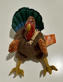 Russ Gobbleumm Turkey Rack Sitter Plaid Brown Ceramic Head and Feet 5'' New