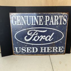 Ford Genuine Parts Used Here Metal Sign – Vintage Style Garage Wall Decor 16x12