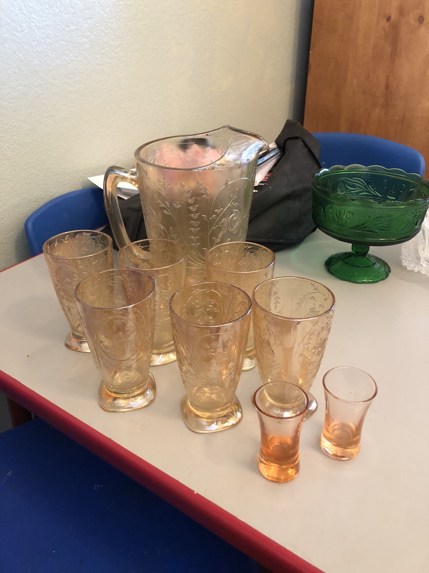 Early 1900 pitcher with 6 glasses