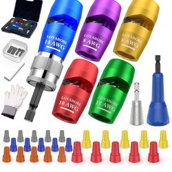 Wire Stripper Twister Tool for Drill 13pcs, 6/8/10/12/14 AWG Stripping Twisting Quickly, US Gauge Cables Bit Tools Set, Wire Nut Connector Kit Attachm