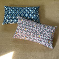  West Elm Handmade Embroidered Diamond Maze Pillows Set, 12x21