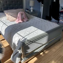 Elegant Full Upholstered Bed Frame – Tufted Headboard (Silver/Gray)
