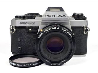 Clean Pentax Super Program 35mm Film SLR w/ Pentax-A SMC 50mm Lens - WORKS GREAT