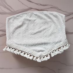 Boho Fringe Hem Tube Top (Color:Beige)