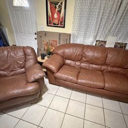 Leather Sofa Bed + Chair . PRICE INCLUDING DELIVERY 