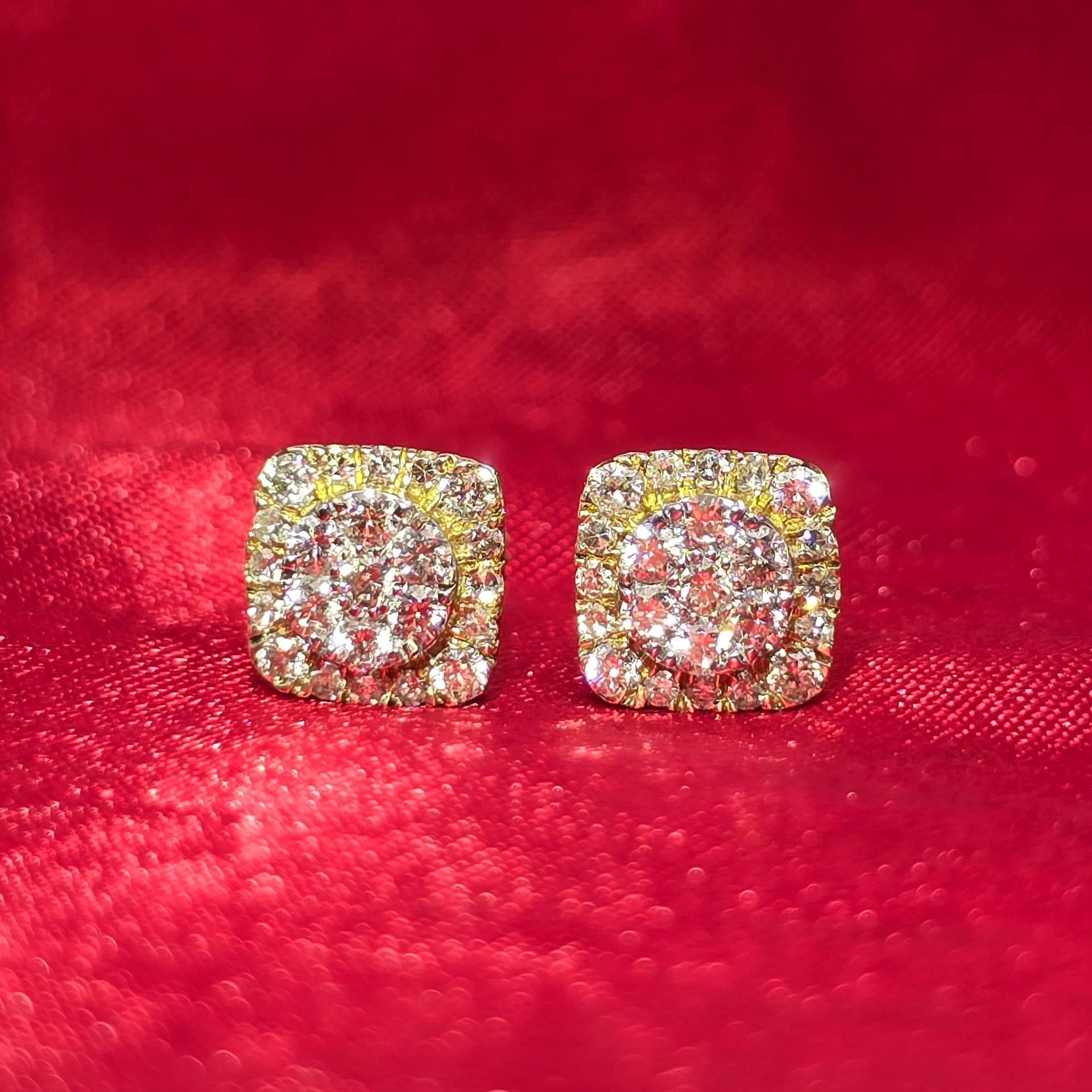 10k Yellow Gold Diamond Square Earrings 5/8 ctw