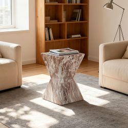 Cement Outdoor End Tables for Patio, GardenAccent Table Faux Terrazzo Accent Table, Modern Small Round Side Tablefor Outside, Tree Stump Garden Stool 