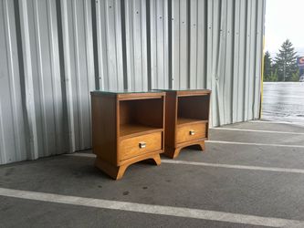 Pair of Mid-Century Wood Nightstands with Glass Tops