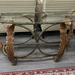 Half Moon Glass Top Wrought Iron Console Table
