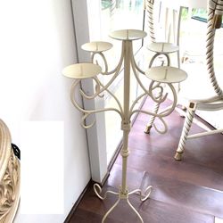 Vintage Shabby Chic White Metal Floor Stand Candle Holder Weddings & Showers Decor 3ft High 16” Wide