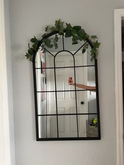 Arched Window Pane Wall Mirror Black Frame
