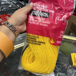 1/4 in. x 100 ft. Polypropylene Hollow Braid Rope, Yellow