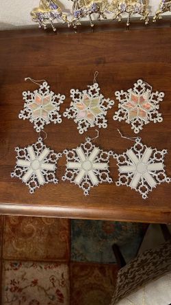 Set Of 6 Vintage Big Snowflake Ornaments 