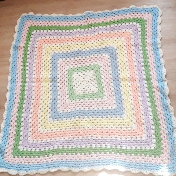 Vtg Handmade From the Middle Pastel Crochet Blanket Lapghan 40" x 40"