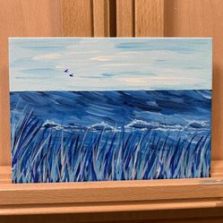 Beach Blues Original Acrylic Painting With Beautiful Colors, Signed, 5 x 7
