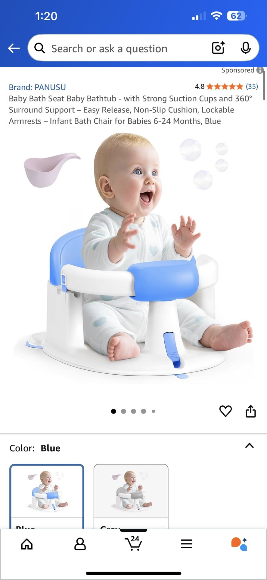 Baby Bath Seat Baby Bathtub - with Strong Suction Cups and 360° Surround Support – Easy Release, Non-Slip Cushion, Lockable Armrests – Infant Bath Cha