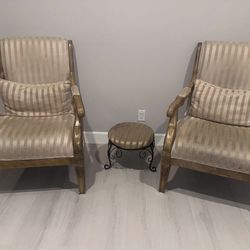 2 Unique Hardwood Armchairs Accent Chairs - Free Step stool 