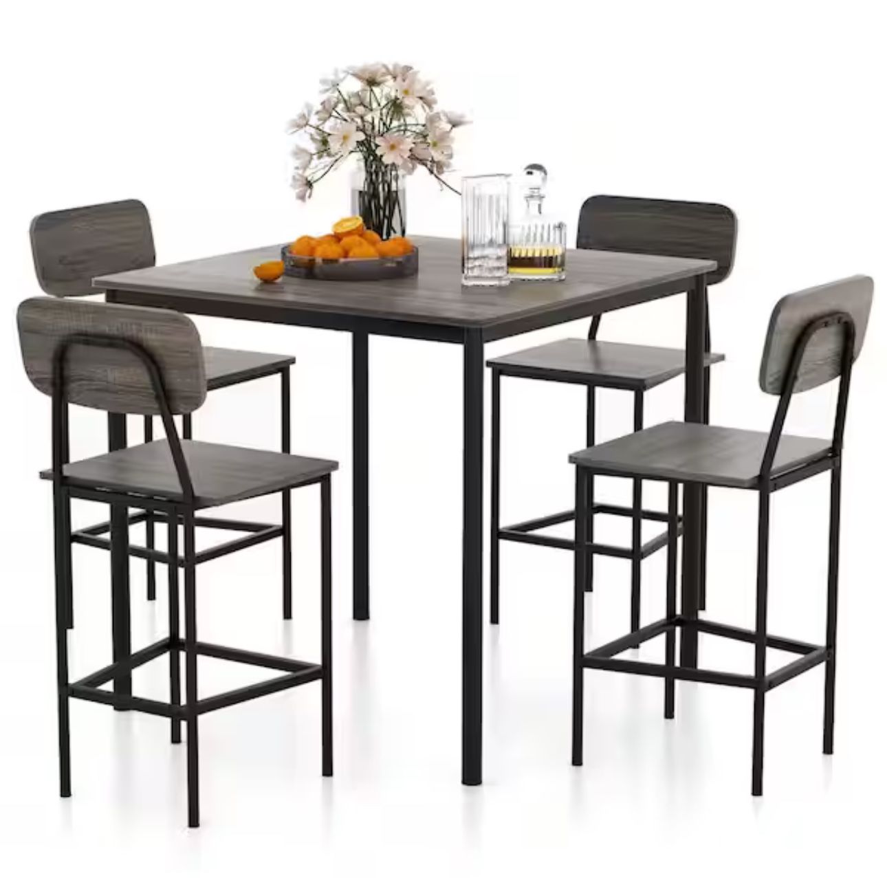 5 Piece Grey Wood Dining Table Set