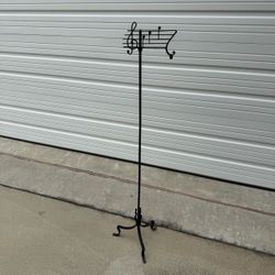 Vintage Floor Lamp missing lamp or Hang Bird Feeder Wind Chimes treble clef musical notes at the top 58 inches tall Wrought Iron  PICK UP IN DEER PARK