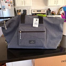 London Fog Black & Gray Leather Duffel