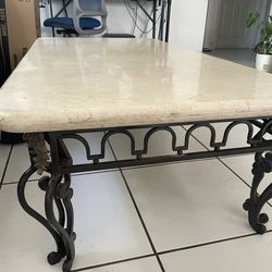Antique Marble Coffee Table With Iron Legs