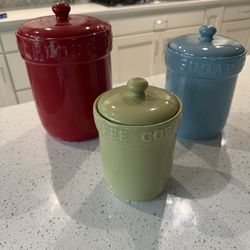 At home, America Baker’s Basics red blue green canister set