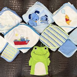Baby Hooded Towel & Washcloth Lot – Cute Animal & Character Designs